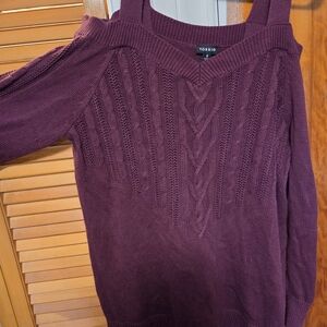 Torrid Women's Plus Size Cable Knit Sweater - Cold Shoulder Purple Pink